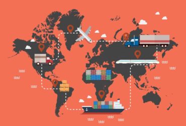 World map illustrating global transportation routes.